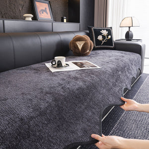 Chenille Couch Cover with Scalloped Edge, Non-Slip Modular Slipcover