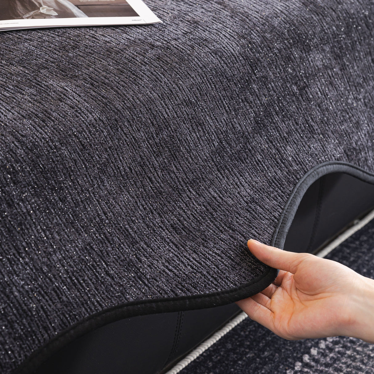 Chenille Couch Cover with Scalloped Edge, Non-Slip Modular Slipcover