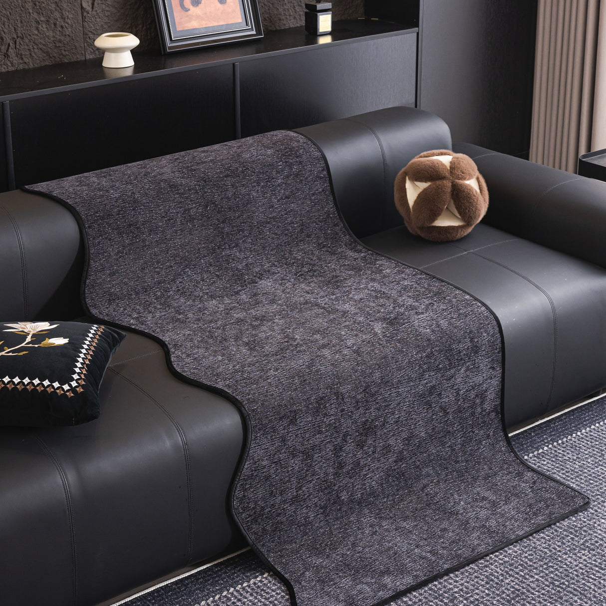 Chenille Couch Cover with Scalloped Edge, Non-Slip Modular Slipcover