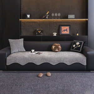 Chenille Couch Cover with Scalloped Edge, Non-Slip Modular Slipcover
