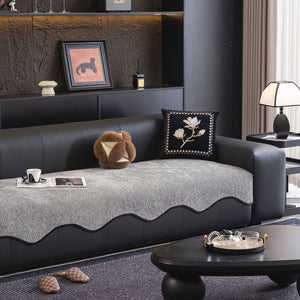 Chenille Couch Cover with Scalloped Edge, Non-Slip Modular Slipcover