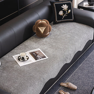 Chenille Couch Cover with Scalloped Edge, Non-Slip Modular Slipcover