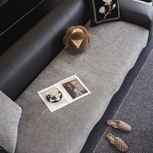Chenille Couch Cover with Scalloped Edge, Non-Slip Modular Slipcover