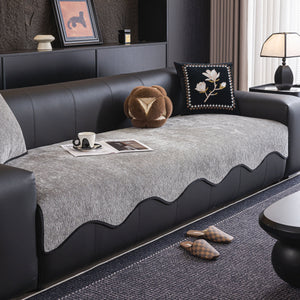 Chenille Couch Cover with Scalloped Edge, Non-Slip Modular Slipcover