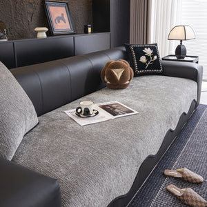 Chenille Couch Cover with Scalloped Edge, Non-Slip Modular Slipcover