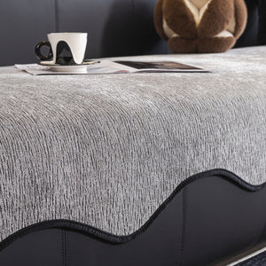 Chenille Couch Cover with Scalloped Edge, Non-Slip Modular Slipcover