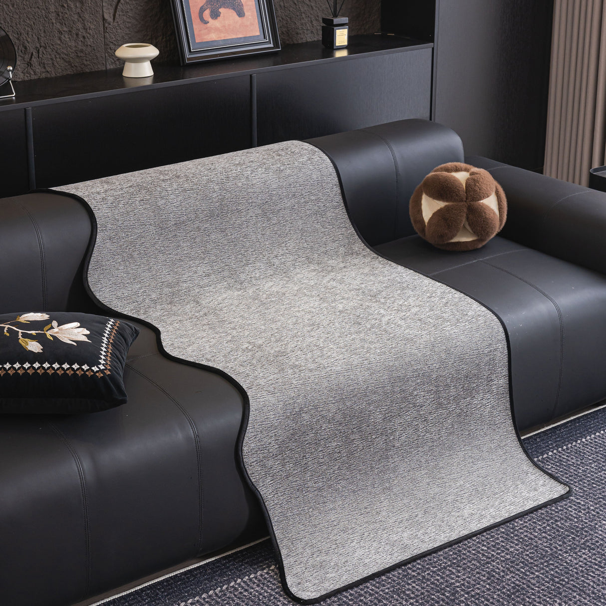 Chenille Couch Cover with Scalloped Edge, Non-Slip Modular Slipcover