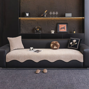 Chenille Couch Cover with Scalloped Edge, Non-Slip Modular Slipcover