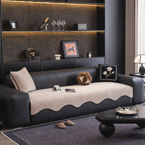 Chenille Couch Cover with Scalloped Edge, Non-Slip Modular Slipcover