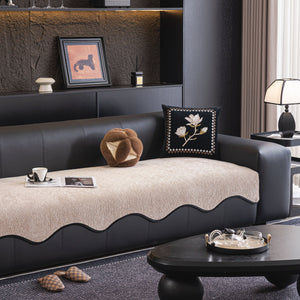 Chenille Couch Cover with Scalloped Edge, Non-Slip Modular Slipcover