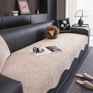 Chenille Couch Cover with Scalloped Edge, Non-Slip Modular Slipcover