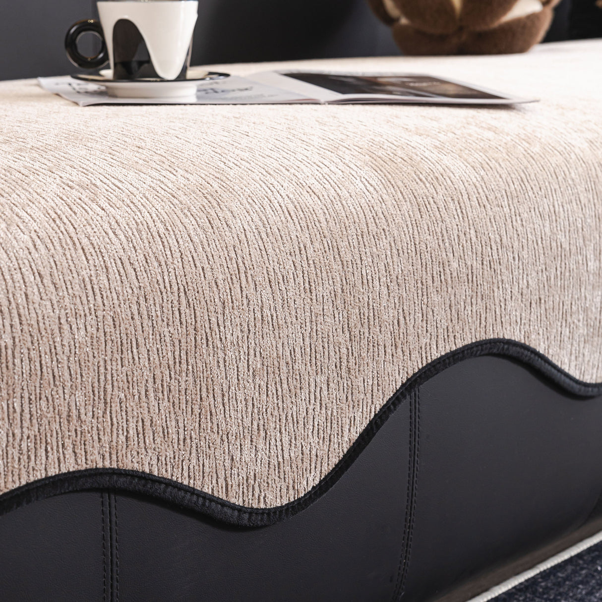 Chenille Couch Cover with Scalloped Edge, Non-Slip Modular Slipcover