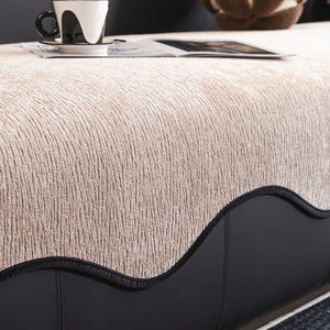 Chenille Couch Cover with Scalloped Edge, Non-Slip Modular Slipcover