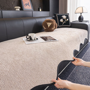 Chenille Couch Cover with Scalloped Edge, Non-Slip Modular Slipcover