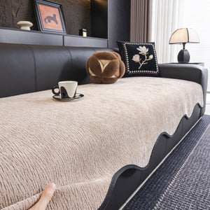 Chenille Couch Cover with Scalloped Edge, Non-Slip Modular Slipcover
