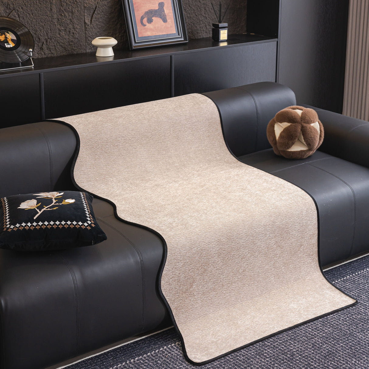 Chenille Couch Cover with Scalloped Edge, Non-Slip Modular Slipcover