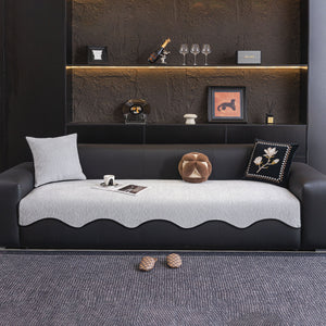 Chenille Couch Cover with Scalloped Edge, Non-Slip Modular Slipcover