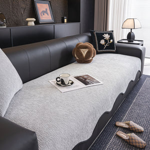 Chenille Couch Cover with Scalloped Edge, Non-Slip Modular Slipcover