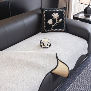 Chenille Couch Cover with Scalloped Edge, Non-Slip Modular Slipcover