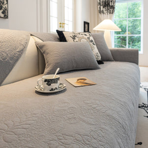 Baroque Floral Quilted Cotton Sofa Cover, Non-Slip Washable Couch Protector