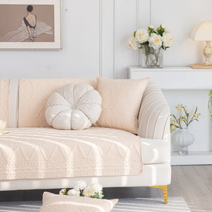 Geometric Textured Cotton Quilted Sofa Cover, Non-Slip Washable Couch Protector