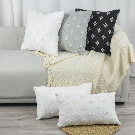 12''x20'' Tufted Floral lumbar support 100% cotton Throw Pillow | 7 Colors – Textured Daisy Stitch Design | Boho Chic Lumbar & Accent Pillow | Insert Included