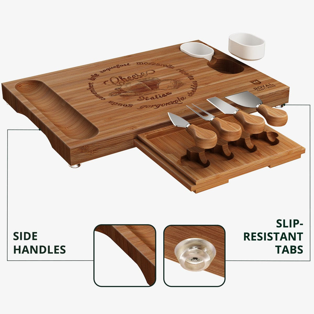 Cheese Board Set w/knives, 16.5“x11”, Brown