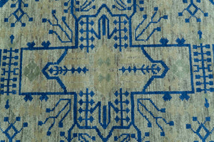 Blue And Beige Modern Design Hand Knotted Custom Made Wool Area Rug