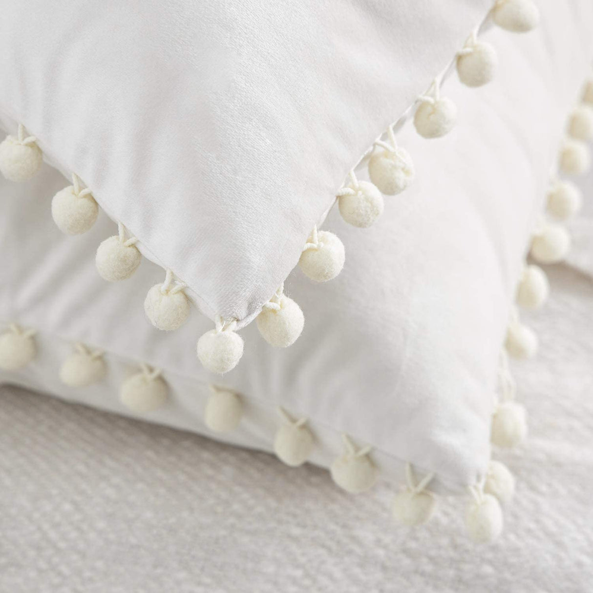 20''x20'' Velvet Pom-Pom Throw Pillow | 7 Colors – Soft & Playful Ball Trim Design | Fun Couch & Bedroom Accent | Insert Included