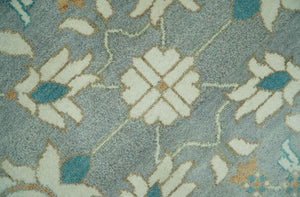 8x10 Traditional Floral Silver and Ivory Hand Knotted wool area rug