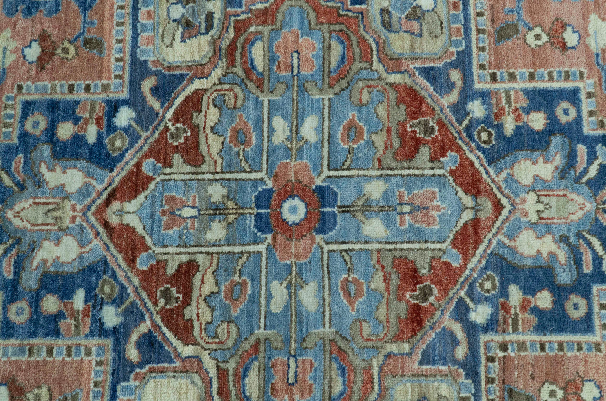 Traditional Serapi Design Rust And Blue Hand Knotted 8x10 Wool Area Rug