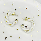 Gold-Plated Twisted Leather Hoop Earrings with Gift Pouch