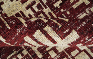 4x6 Hand Knotted Beige and Maroon Modern Abstract  Recycled Silk Area Rug