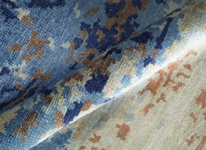 Modern Abstract 2x3 Blue And beige Bamboo Silk Hand Knotted Area Rug