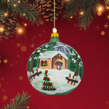 4" Hand Painted Italian Import Christmas Ornament- Snowy Country Home