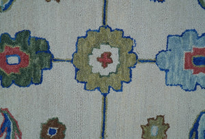 Custom Made Modern Oushak Ivory And Blue Hand Tufted Wool Area Rug