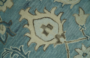 Custom Made Aqua, Ivory and Beige Hand Tufted Oriental Oushak wool area rug