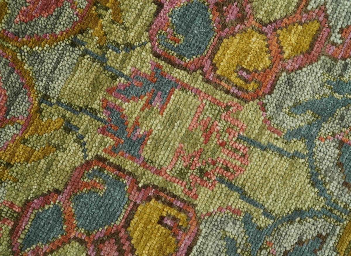 Ready to Ship Transitional Green, Silver and Gold Hand Knotted Wool rug