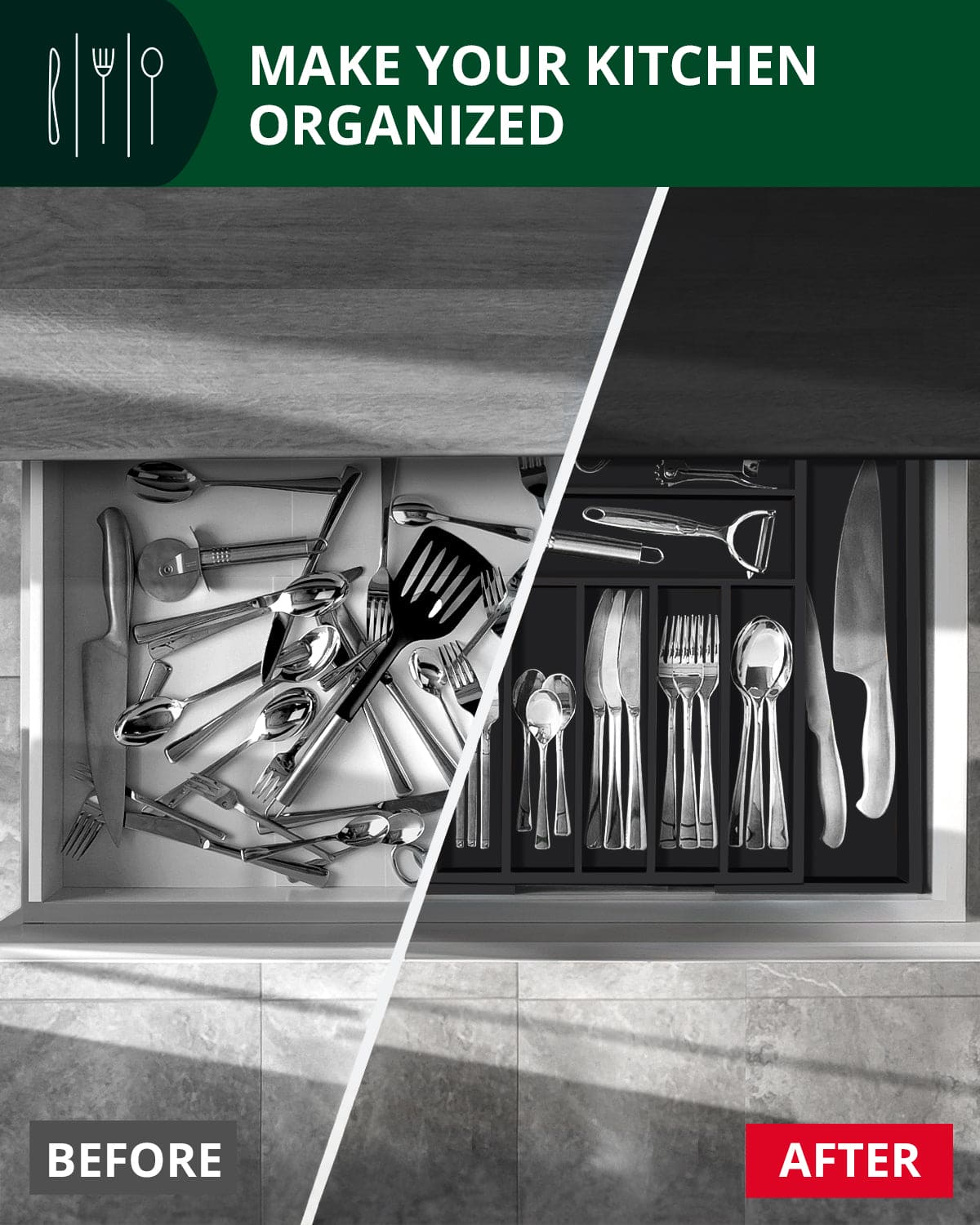 Silverware Drawer Organizer Black 9 Slots
