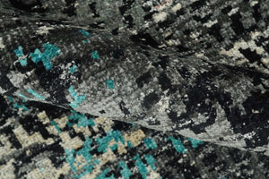 5x8 Hand Knotted Charcoal, Ivory and Blue Modern Abstract  Recycled Silk Area Rug