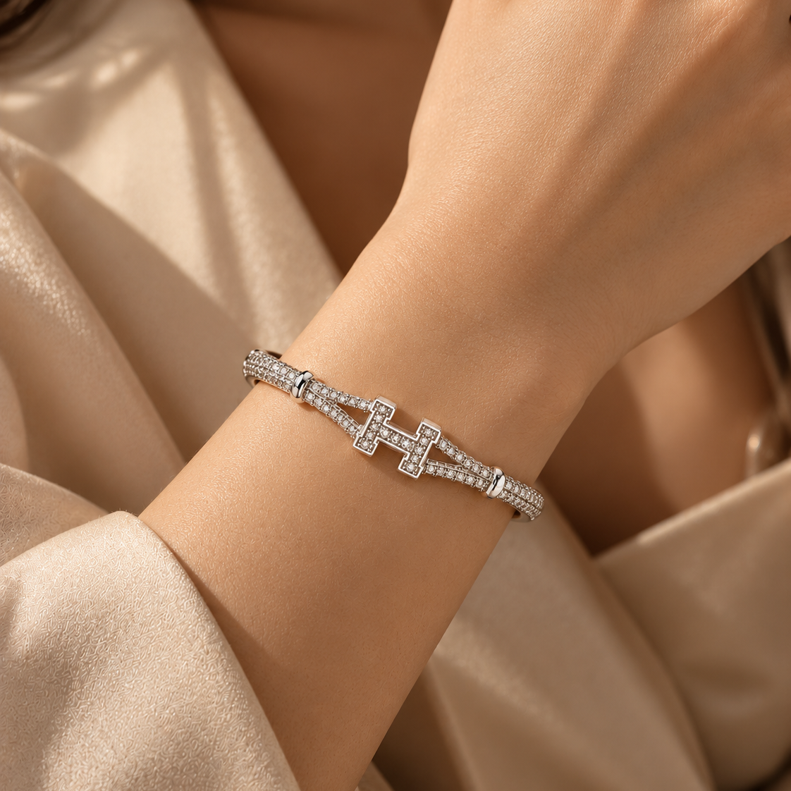 Silver Pavé H Bracelet