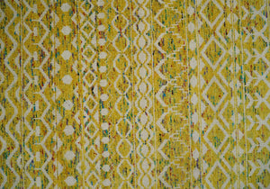 8.7x11.4 Hand Knotted Gold and White Ivory Contemporary Southwestern Tribal Trellis Recycled Silk Area Rug | OP4
