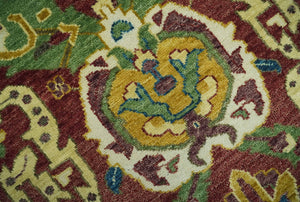 Maroon and Green Hand Knotted Traditional Large Design 8x10 wool area rug