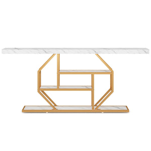 Extra Long Console Table With 4 Tier Storage For Living Hallway - White / Gold