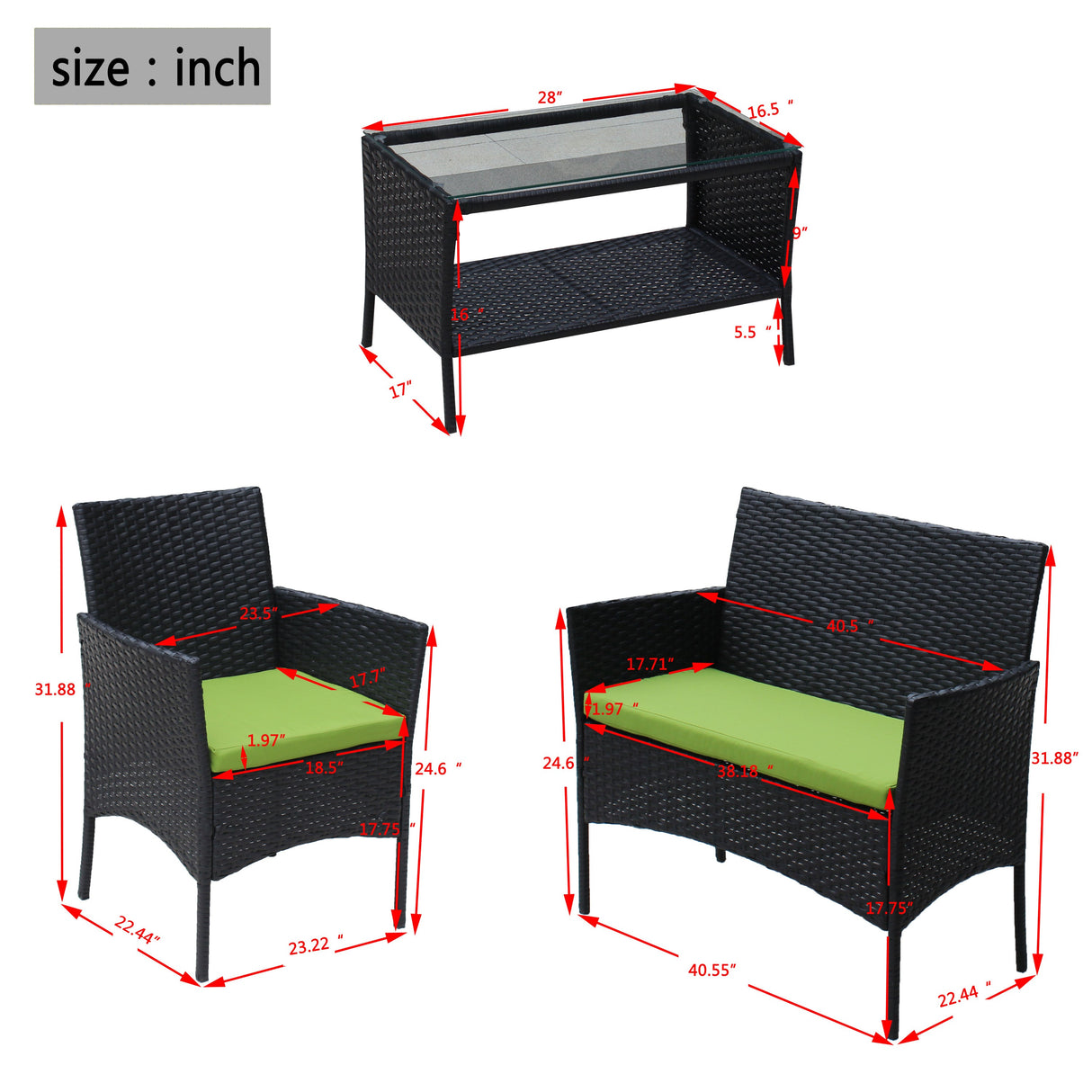 TM Home Four-Piece All-Weather Wicker Conversation Set