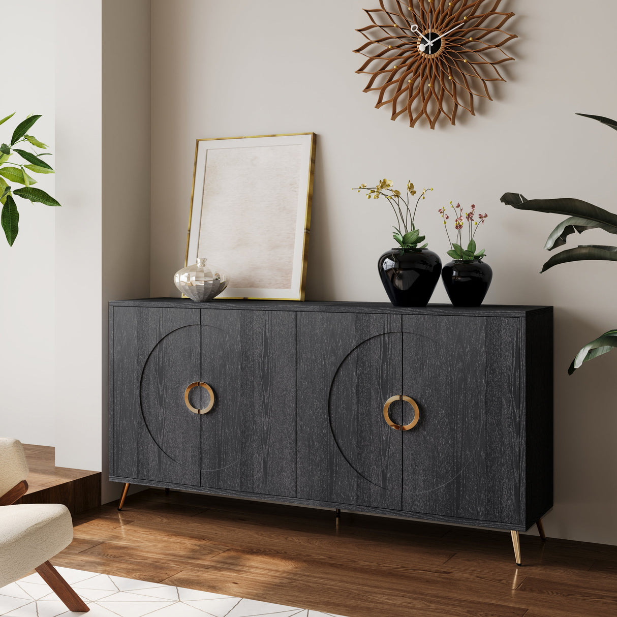 Modern Lacquered 4 Door Wooden Cabinet