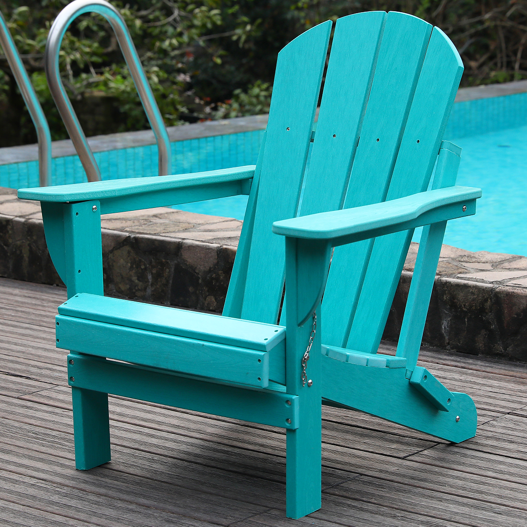 Adirondack Folding Chair with Dual Cup Holders - HDPE All-Weather Outdoor Chairs, Wood-Like Patio Chair for Backyard, Camping, Garden, Pool & Fire Pit, Lake blue