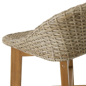 Beeson - Outdoor Wicker And Acacia Wood Barstools Set, Water Resistant - Brown