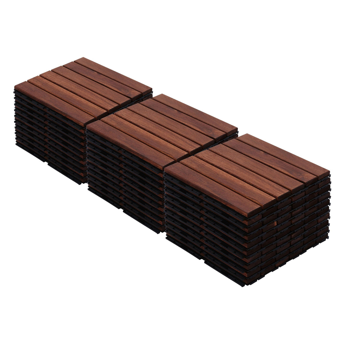 Interlocking Deck Tiles Striped Pattern Waterproof Brown