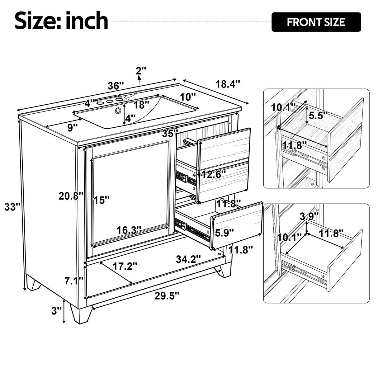 36" Bathroom Vanity with Ceramic Sink